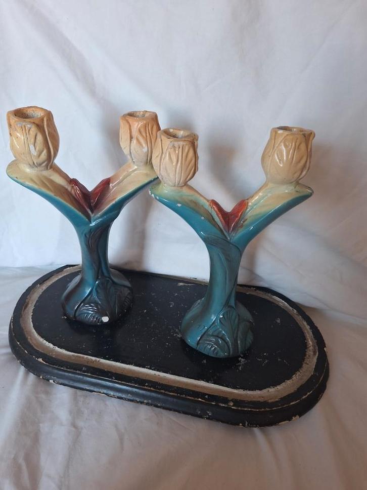 Brocante gipsen kandelaars, Antiek en Kunst, Curiosa en Brocante, Ophalen of Verzenden