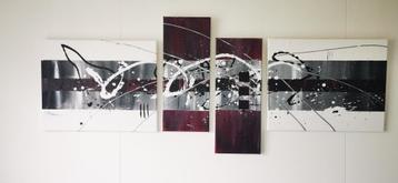 4-luik schilderij abstract rood-grijs beschikbaar voor biedingen