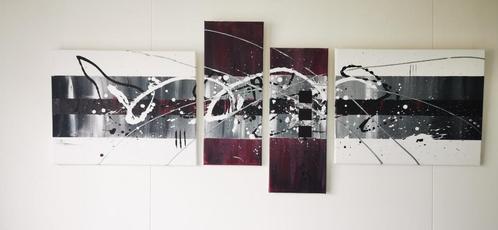 4-luik schilderij abstract rood-grijs, Antiek en Kunst, Kunst | Schilderijen | Abstract, Ophalen