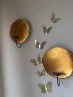 Gouden Kandelaars met Vlinders Wanddecoratie, Ophalen, Zo goed als nieuw, Metaal, Kandelaar