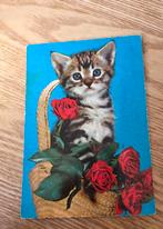 Grijze kitten in mandje rode rozen, Verzenden, 1980 tot heden, Ongelopen, Hond of Kat