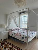 Bed - tweepersoonsbed- Hemelbed 160cm, Huis en Inrichting, Slaapkamer | Bedden, 160 cm, Wit, Ophalen, Tweepersoons