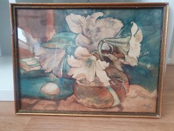 Aquarel L. van Vugt - 1938 - bloem stilleven amaryllis beschikbaar voor biedingen