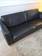 Stijlvolle leren 3-zitsbank - Zwart leer, RVS poten, Ophalen, Gebruikt, Minder dan 75 cm, Stijlvol