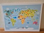 Leuke Canvas Poster Wereldkaart met Dieren, Huis en Inrichting, 50 tot 75 cm, Ophalen of Verzenden, 75 tot 100 cm, Print