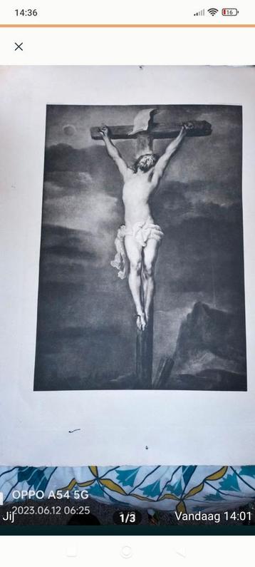 Lithografie, Jezus aan het kruis. Uit 1882. Ca. 50x70cm beschikbaar voor biedingen
