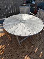 Teak tuintafel met 4 Akacia stoelen, Tuin en Terras, Ophalen, Gebruikt, Rond, Teakhout
