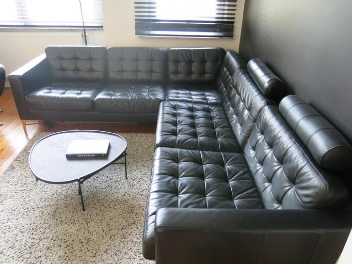 Zwart Lederen hoeksalon ikea Karlstad / Landskrona, Huis en Inrichting, Banken | Complete zithoeken, Gebruikt, Ophalen