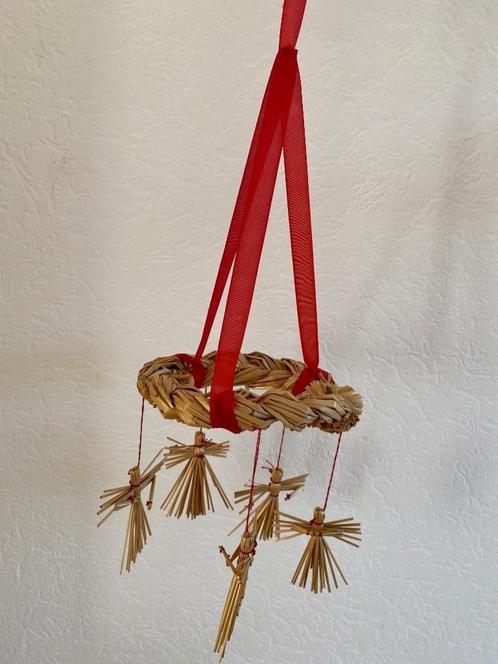 Vintage Zweedse Kerst Strokrans met engelen zgan, Diversen, Kerst, Zo goed als nieuw, Ophalen of Verzenden