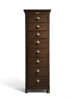 Brocante hoge smalle eiken ladekast vintage archiefkast kast, Ophalen of Verzenden