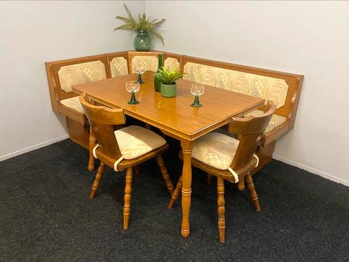Echte Duitse eethoek Oostenrijkse zithoek Tiroler hoekset, Huis en Inrichting, Banken | Complete zithoeken, Gebruikt, Hout, Stof