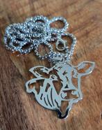 Koeienkop Ketting - Uniek Design, Met hanger, Gebruikt, Ophalen of Verzenden, Zilver