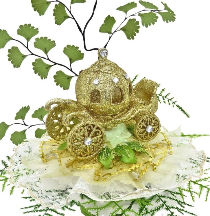 Zeer mooie goud gekleurde koets als taarttopper., Hobby en Vrije tijd, Feestartikelen, Nieuw, Versiering, Geboorte of Huwelijk