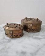 Set messing koperen potpourri doosjes waxinelichthouders, Antiek en Kunst, Antiek | Koper en Brons, Ophalen of Verzenden, Koper
