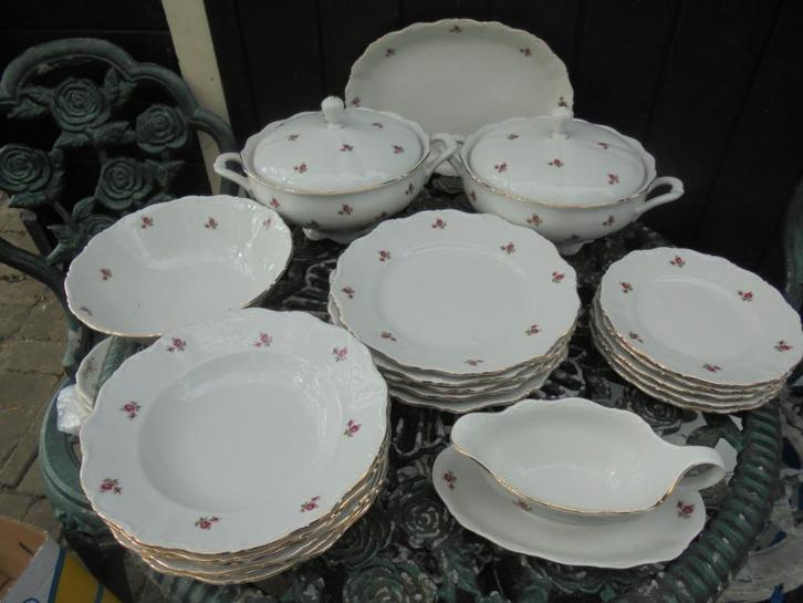 Diner- en Koffie/Ontbijtservies Seltmann Weiden roze roosjes, Antiek en Kunst, Antiek | Servies compleet, Ophalen of Verzenden