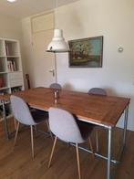 Teakhouten eettafel met steigerbuizen frame 180x90, Huis en Inrichting, Tafels | Eettafels, Ophalen, Gebruikt, Teakhout, 50 tot 100 cm