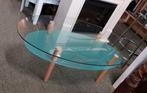 ovale salontafel, glas en hout 15,00, Huis en Inrichting, Gebruikt, Ophalen