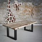 Eiken houten balken tafels boomstam tafel XL   5, Ophalen of Verzenden, Gebruikt, 25 tot 50 cm, Rechthoekig