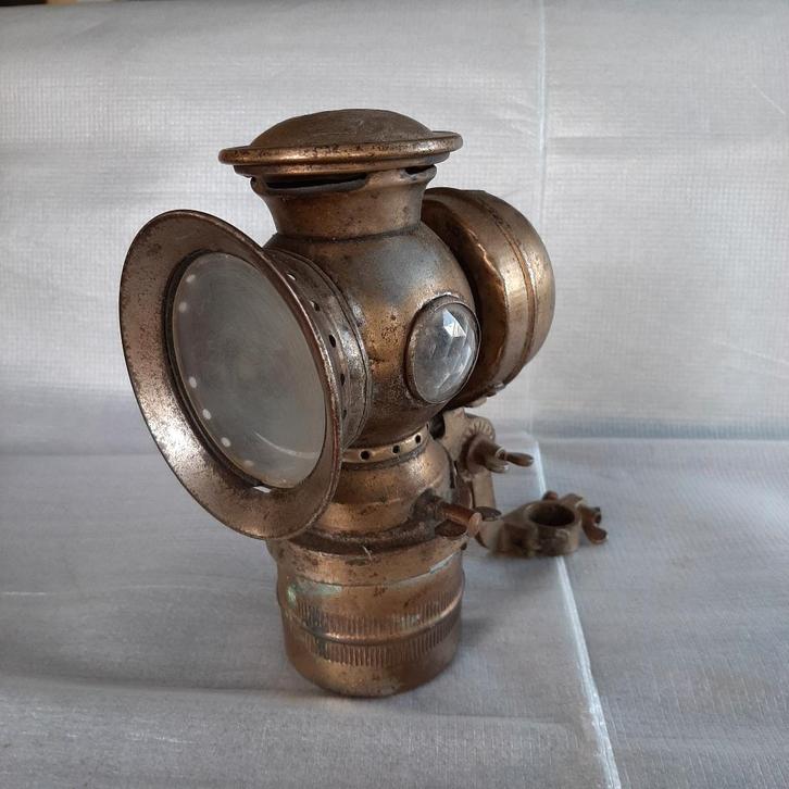 Antieke carbid lamp/lantaarn voor fiets gemerkt Mustang, Fietsen en Brommers, Fietsaccessoires | Fietsverlichting, Voorlicht, Gebruikt