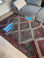 Vintage gebogen glazen tafel 90 x 90cm, Huis en Inrichting, Ophalen, 50 tot 100 cm, Vierkant, 50 tot 100 cm