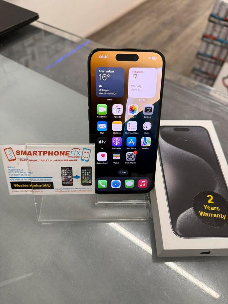 iphone 15 pro 128gb black titanium batt 90%+garantie, Telecommunicatie, Mobiele telefoons | Toebehoren en Onderdelen, Zo goed als nieuw
