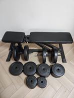 Fitness bankje + Dumbbells + gewichten + barbell curl, Sport en Fitness, Overige Sport en Fitness, Ophalen, Zo goed als nieuw