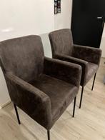 Set van 2 suède eetkamerstoelen – Luxe en comfort in één, Twee, Bruin, Stof, Ophalen of Verzenden