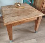 Teak houten salontafel op wieltjes, Ophalen, Gebruikt, 50 tot 100 cm, Minder dan 50 cm