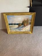 Mooi groot schilderij STRAND/DUINEN ANTIEK barok lijst hout, Ophalen of Verzenden