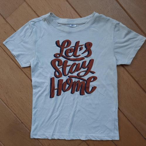 T- shirt beige roest bruine text maat 122/128, Kinderen en Baby's, Kinderkleding | Maat 122, Zo goed als nieuw, Jongen, Shirt of Longsleeve