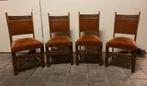 Antiek/ Vintage velourse beklede eetkamer stoelen, Gebruikt, Overige kleuren, Ophalen of Verzenden, Vier