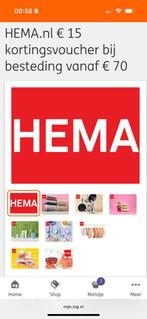 HEMA €15 kortingsvoucher webshop, Tickets en Kaartjes, Kortingen en Cadeaubonnen, Eén persoon, Kortingsbon, Warenhuis- of Winkelbon