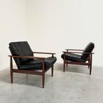 Vintage fauteuils stoelen jaren 60 deens design leer, Huis en Inrichting, Fauteuils, Ophalen, Gebruikt, Midcentury vintage danish sixties design 60s