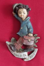 Muurdecoratie vintage, jongen met hoed en tas. Spreekwoord., Ophalen of Verzenden