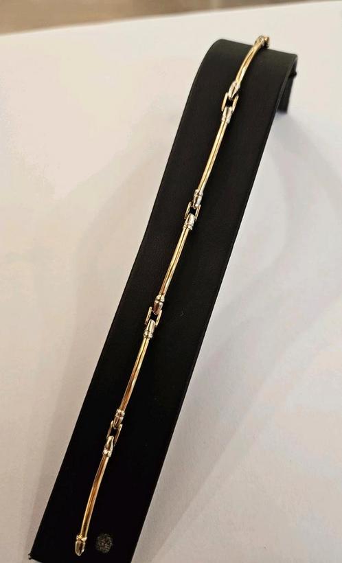 14 karaats gouden bicolor schakel armband Italiaans design, Sieraden, Tassen en Uiterlijk, Armbanden, Zo goed als nieuw, Goud