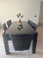Zwart hoogglans eettafel (met 7 leren stoelen), Ophalen, Gebruikt, 6 tot 8 stoelen