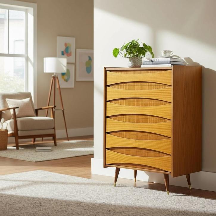 Vintage ladekast in de stijl van Arne Vodder, Huis en Inrichting, Kasten | Ladekasten, Gebruikt, 100 tot 150 cm, 50 tot 100 cm