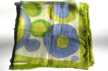 Sjaal, jaren 1970-dessin, kleur groen en blauw beschikbaar voor biedingen
