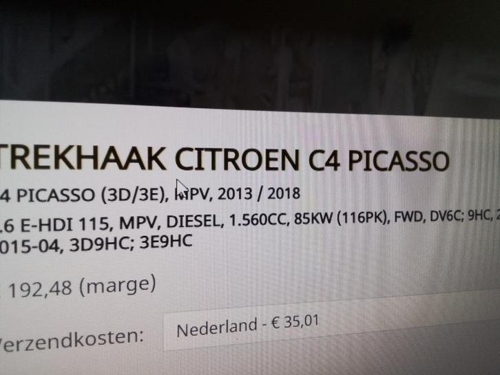 TREKHAAK GEBR CITROEN C 4 PICASSO 2013 TOT 2018, Auto-onderdelen, Overige Auto-onderdelen, Citroën, Gebruikt, Ophalen of Verzenden