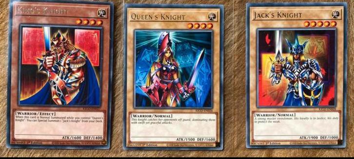 Yu-Gi-Oh! Queens knight Jacks knight Kings knight KICO Setje, Hobby en Vrije tijd, Verzamelkaartspellen | Yu-gi-Oh!, Zo goed als nieuw