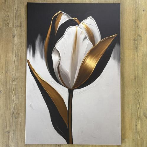 Luxe canvas schilderij gouden tulp 80x120 cm, Huis en Inrichting, Woonaccessoires | Schilderijen, Tekeningen en Foto's, Nieuw