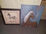 2x grote wanddecoratie met paarden, 75 tot 100 cm, Schilderij, Gebruikt, Ophalen