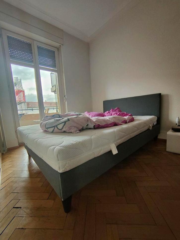 Ikea Bed Sabovik 160cm, Huis en Inrichting, Slaapkamer | Bedden, Zo goed als nieuw, Tweepersoons, 160 cm, Hout, Grijs, Ophalen