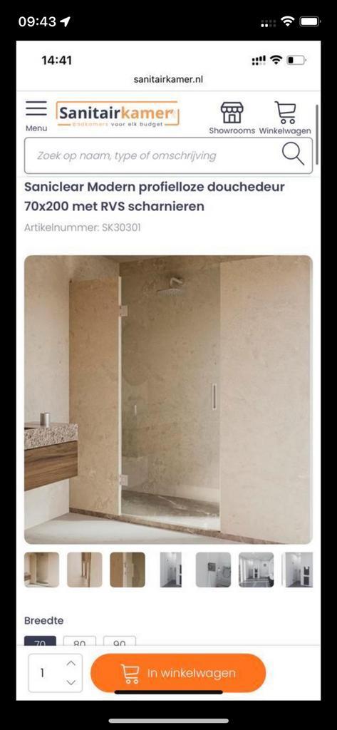 Saniclear douche deur 70x200, Huis en Inrichting, Badkamer | Complete badkamers, Zo goed als nieuw, Ophalen
