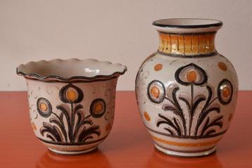 Retro vintage Italiaanse jaren 70 vaas en bloempot beschikbaar voor biedingen