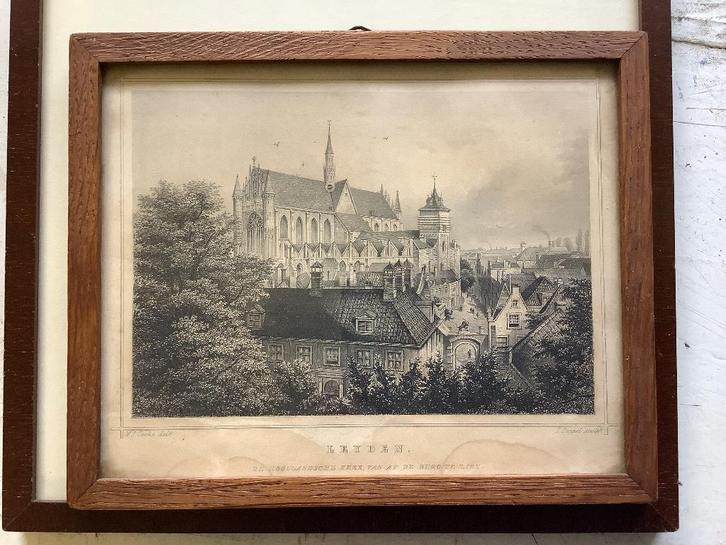 Gravure Hooglandsche kerk Leiden, Antiek en Kunst, Kunst | Etsen en Gravures, Ophalen of Verzenden