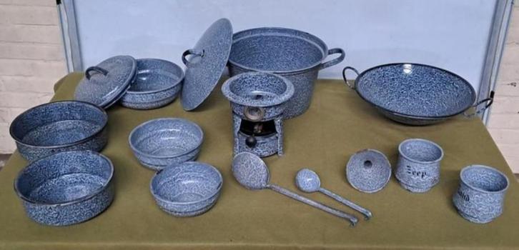 Partij emaille grijs gewolkt, Antiek en Kunst, Antiek | Emaille, Ophalen of Verzenden