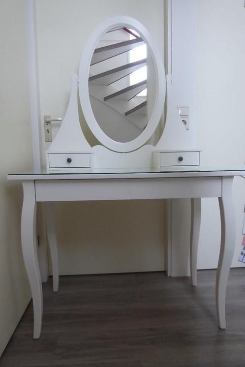 Ikea - HEMNES Toilettafel met spiegel, wit 150x50 + kruk, Huis en Inrichting, Tafels | Kaptafels, Gebruikt, Minder dan 100 cm