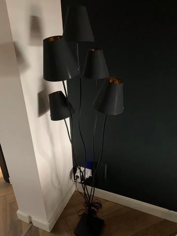 QAZQA Design vloerlamp zwart met stoffen kappen 5-lichts beschikbaar voor biedingen