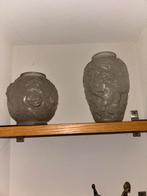 Set van 2 vazen in Lalique-stijl-matglas, florale motieven, Ophalen